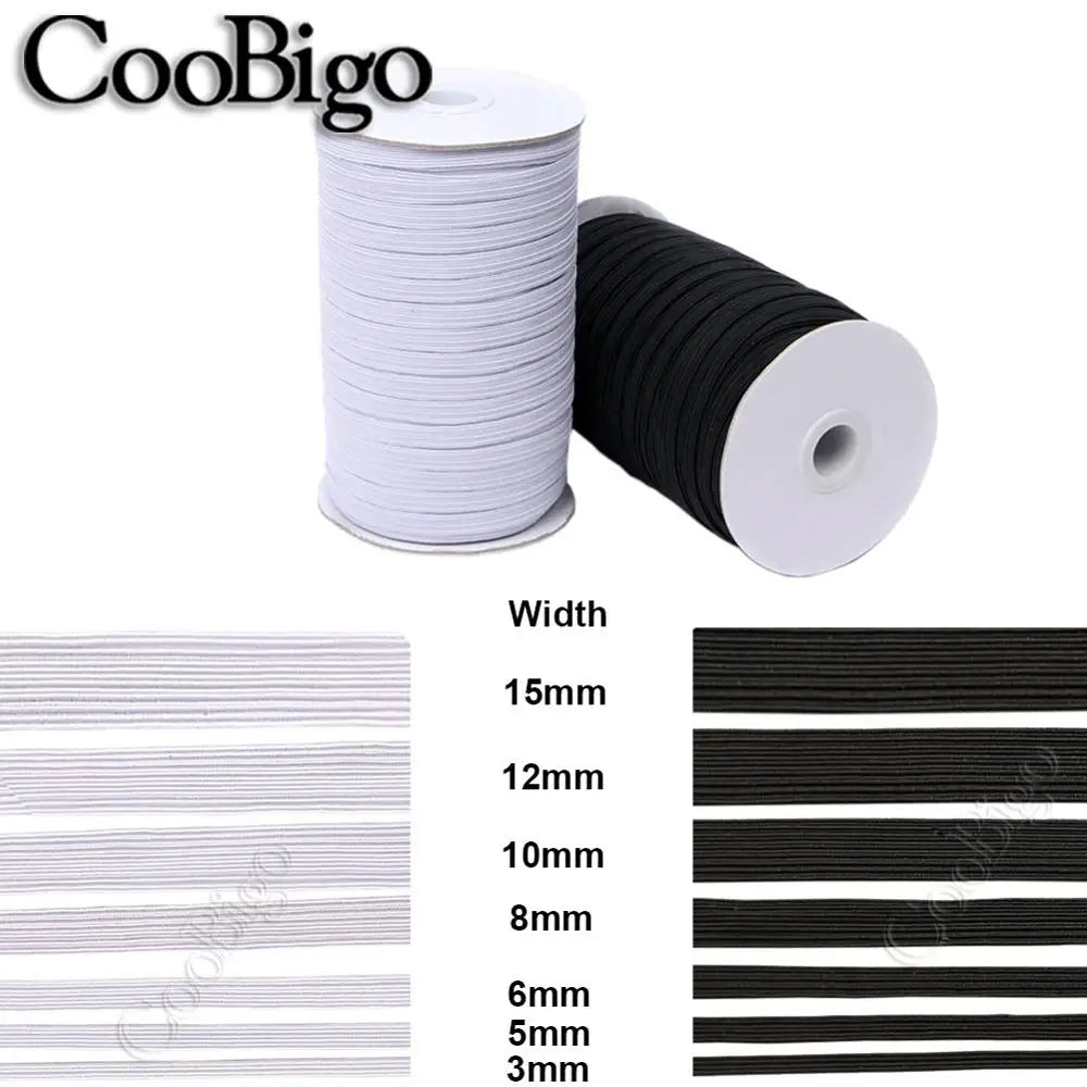 10 metri Nero/Bianco Cucito Fascia Elastica Tessitura Spandex 3mm ~ 15mm per I Vestiti Indumento Pantaloni Cintura Cucito Accessori FAI DA TE