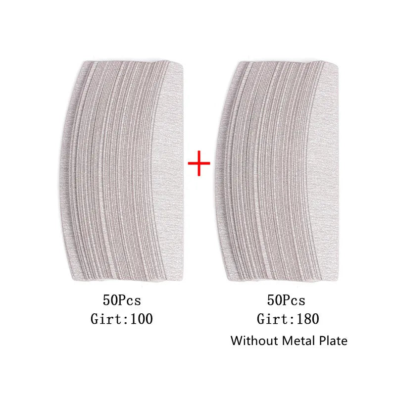 Lima per unghie in carta vetrata di ricambio da 100 pezzi con manico in metallo Tampone rimovibile 100/180 Strisce bifacciale Lime per nail art per manicure