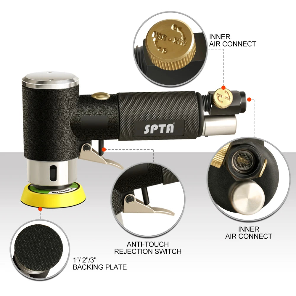 SPTA 1 "/2"/3 "levigatrice ad aria per orbita casuale Mini lucidatrice pneumatica 15000 giri/min 3mm orbita per levigatura auto lucidatura