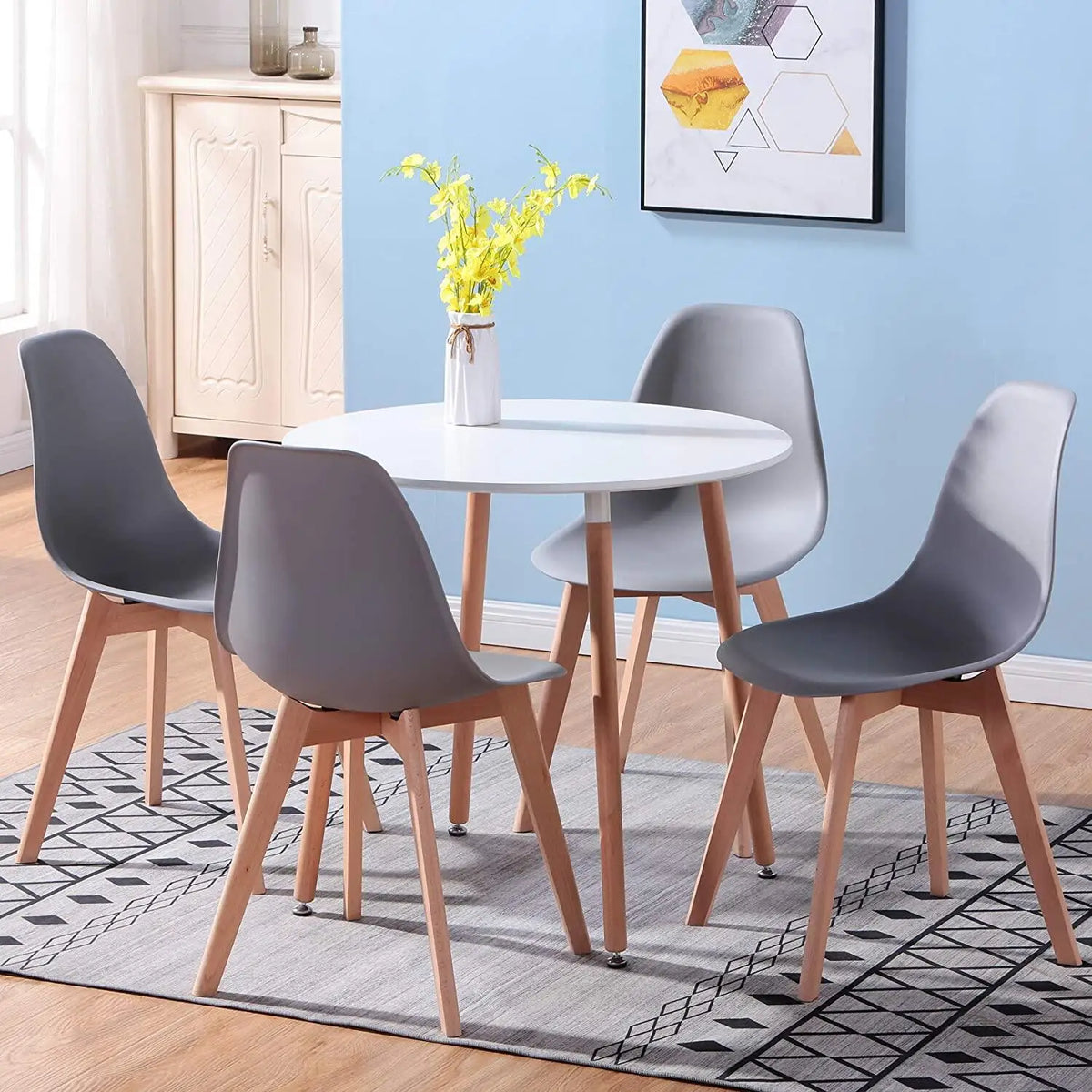 EGOONM Set di 4 sedie da pranzo medievali nordiche con gambe in legno massello per soggiorno sala da pranzo studio camera da letto (bianco/nero/grigio)