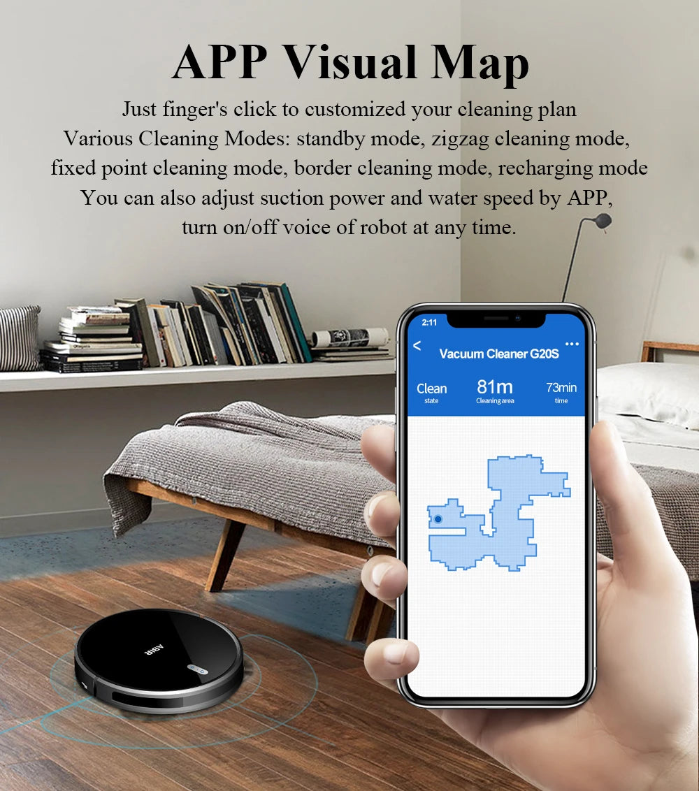 Robot Aspirapolvere ABIR G20S, Navigazione mappa AI,partizione super intelligente,con memoria, app WiFi, forte aspirazione 6000Pa, lavaggio intelligente a umido, disinfezione, funziona con Alexa e Google Assistant