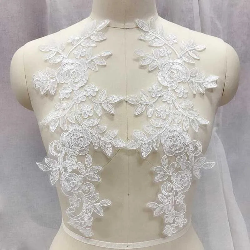 Applique in Pizzo per Abiti, Accessori Decorativi per Costumi, Colletti Fai-da-Te, Bordi per Cucito, Bianco e Nero