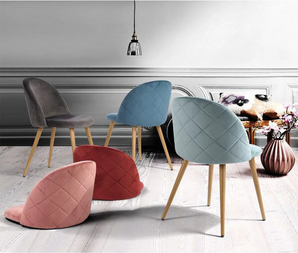 EGOONM Un set di 2 sedie da pranzo con morbidi velluto e piedini in metallo per cucina, sala da pranzo, soggiorno, lounge (rosa/verde/blu)
