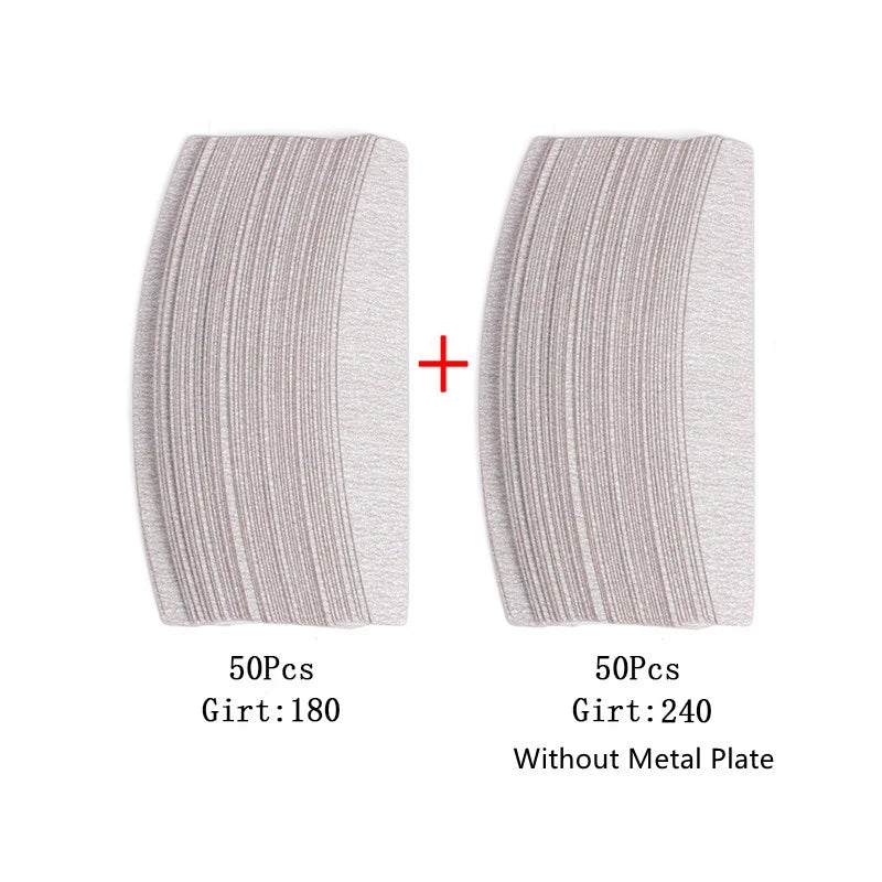 50 pz/100 pz grigio cuscinetti rimovibili con manico in metallo sostituzione carta vetrata lima per unghie 100/180 per Manicure calli Remover Buffer