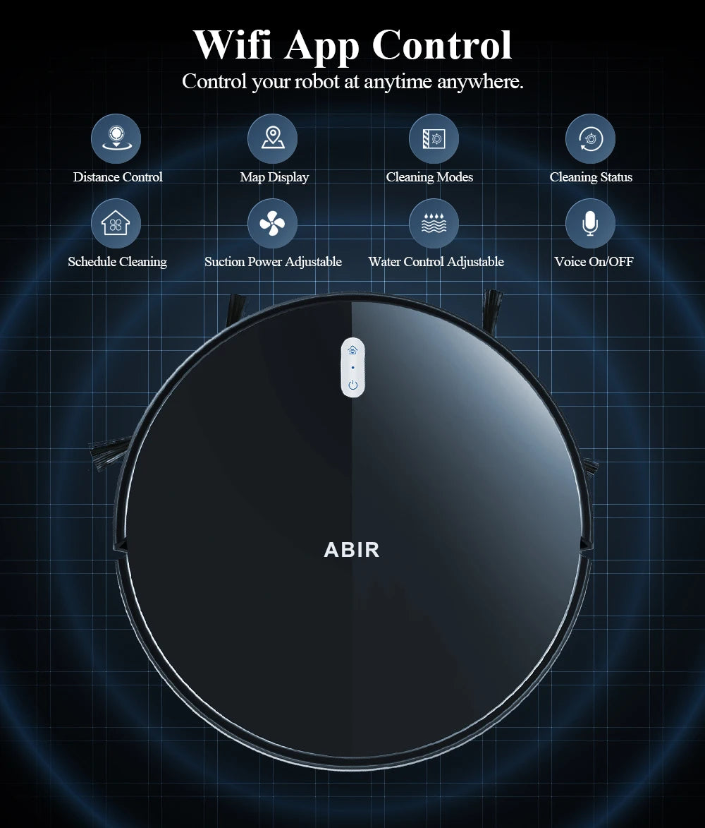 Robot Aspirapolvere ABIR G20S, Navigazione mappa AI,partizione super intelligente,con memoria, app WiFi, forte aspirazione 6000Pa, lavaggio intelligente a umido, disinfezione, funziona con Alexa e Google Assistant