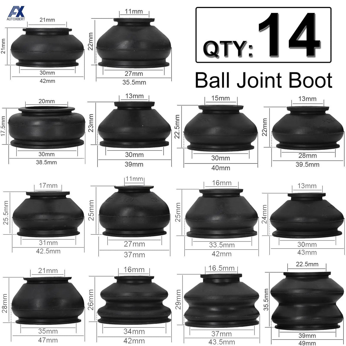 14x Confezione multipla Universale per auto Sospensione Sterzo Giunto sferico Gomma Antipolvere Boot Copertura Pista Tie Girevole Aste Estremità Set Parti Accessori