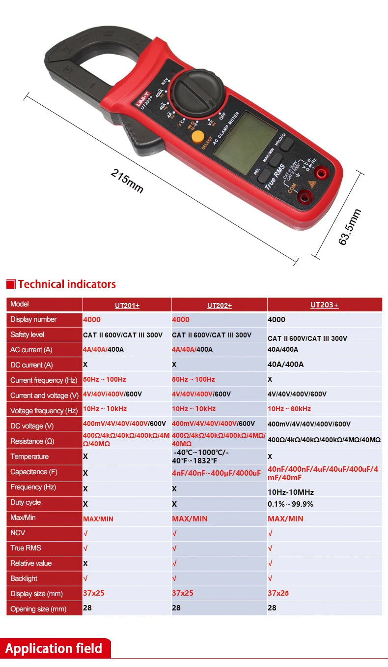 UNI-T Pinza amperometrica UT201 UT202 UT202A UT203 UT204 Plus Tester digitale Voltmetro professionale Pinza Amperometro Multitester elettrico