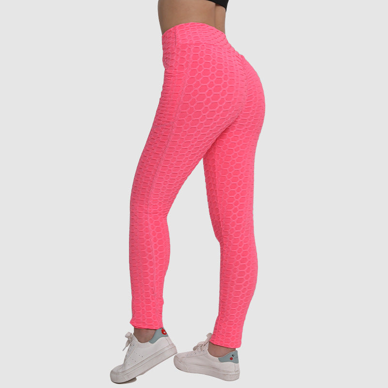 Amazon European and American Leggings Peach Fitness Pants High Waist Hip Leggings Pocket Jacquard Bubble Yoga Pants