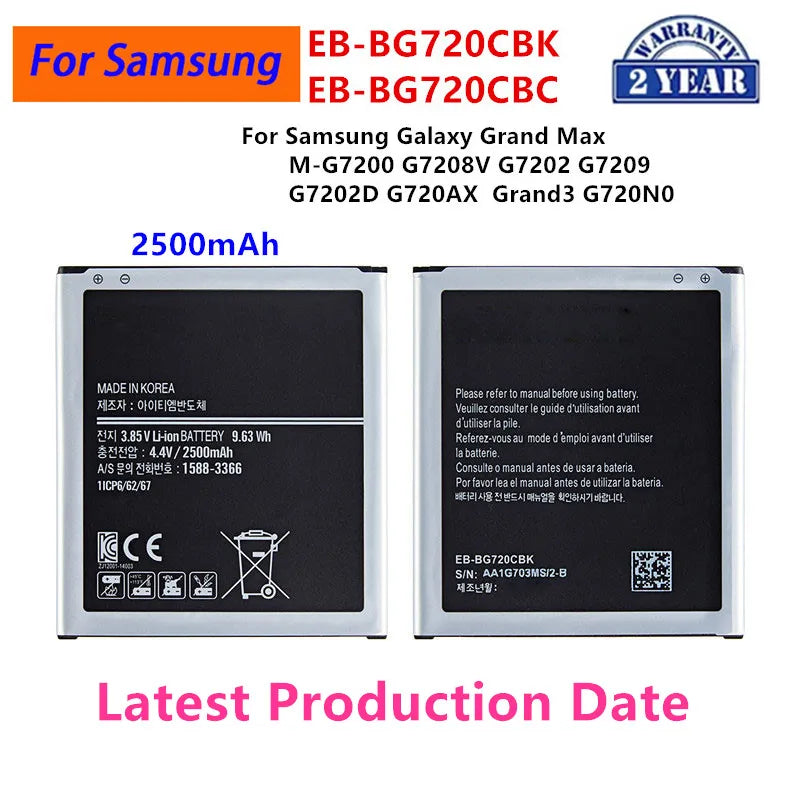 Nuovissima batteria EB-BG720CBK EB-BG720CBC 2500mAh per Samsung Galaxy Grand Max M-G7200 G7208V G7202 G7209 G7202D G720AX