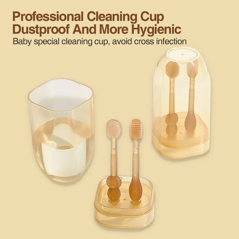 MAMIJOY Spazzolino da denti per bambini Spazzolino da lingua in silicone 3 in 1 Spazzolino da denti per addestramento per igiene orale per neonati con coperchio BPA gratuito BY11