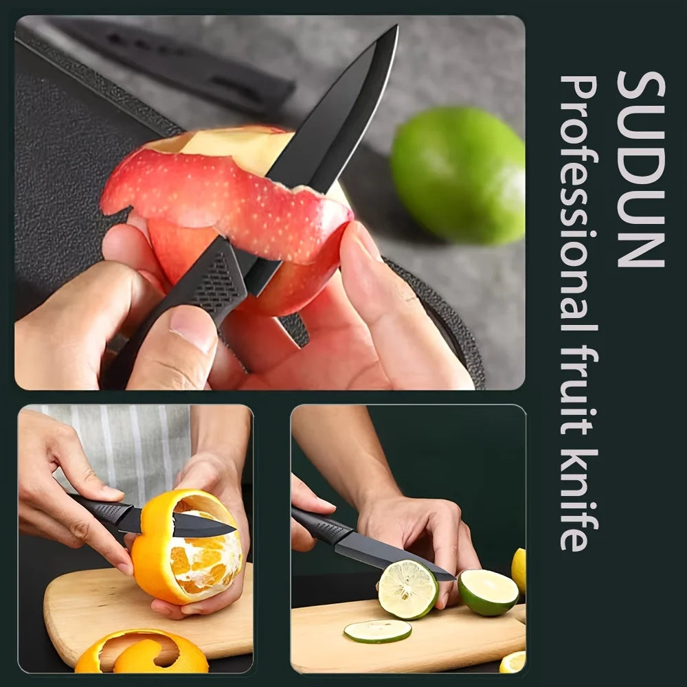 Coltello da cucina 1/3/6 Set di coltelli da cucina Coltello da frutta in acciaio inossidabile da 4 pollici con fodero Coltello da cucina a lama fissa con manico in plastica