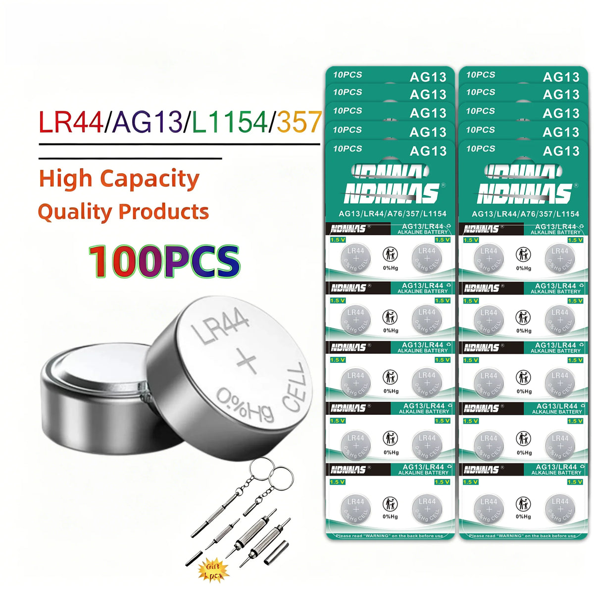 2-100PCS LR44 Batteria AG13 357 303 SR44 L1154F A76 Batterie a bottone per orologi Misuratore di glicemia nel sangue Giocattoli Libri musicali