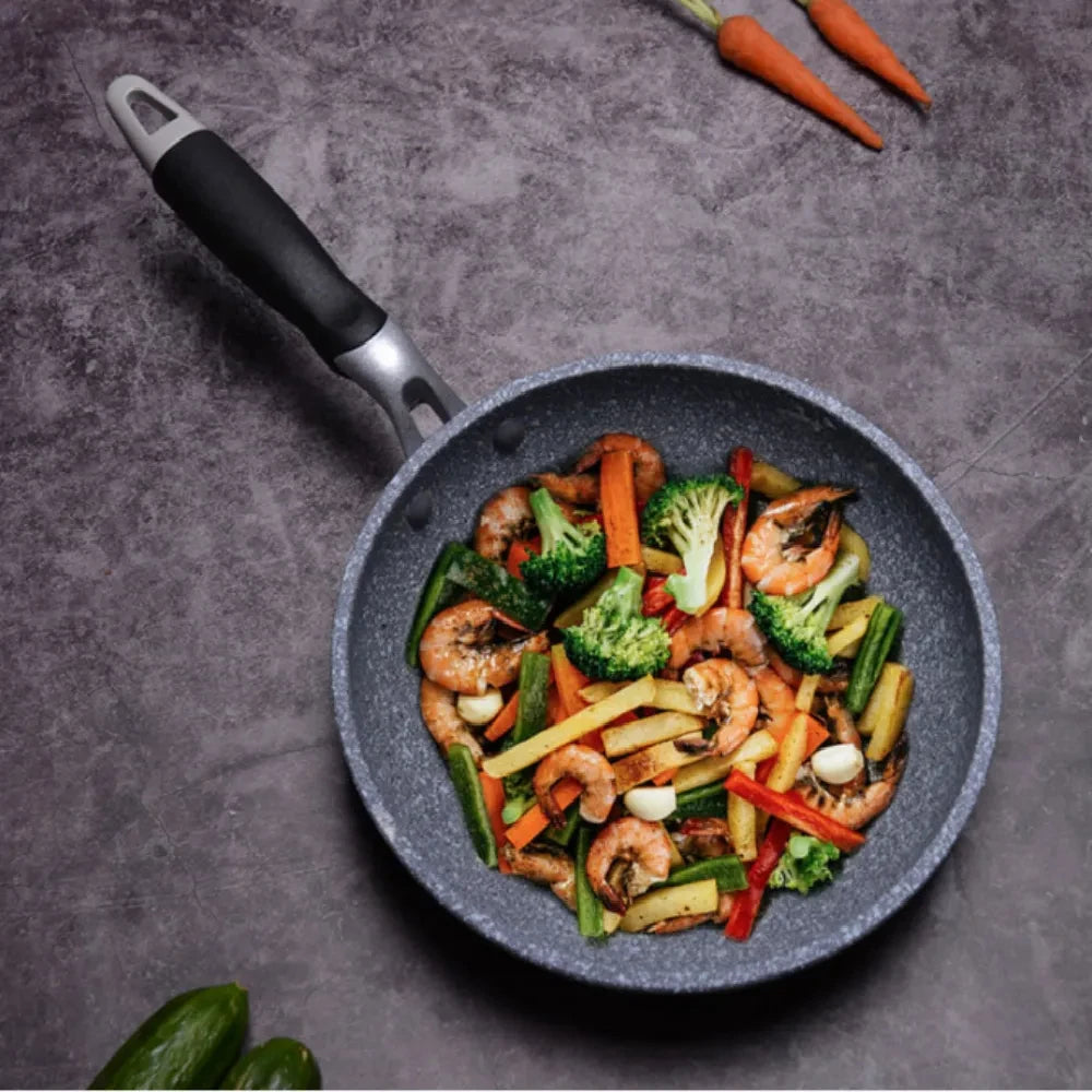 Durevole pietra friggitrice Pan28/26/24/20cm Wok padella antiaderente calderone fornello a induzione pentole Pancake uovo fornello a Gas casa