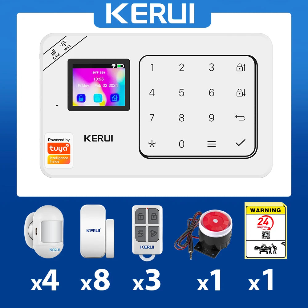 Kit Sistema di Allarme Domestico WIFI GSM KERUI Compatibile con Tuya, Allarme Antifurto Supporta Alexa Google, Sicurezza Wireless per Casa 433MHz