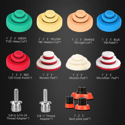 SPTA 29 pezzi dischi lucidanti da 25mm/50mm/80mm, dischi per detailing con adattatore di supporto filettato M14 per levigatura e ceratura auto