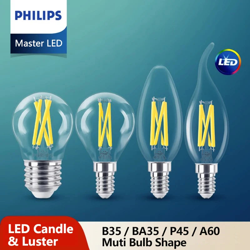 Philips Master Vetro LED Candela Lustro E14 E27 Lampadina Filamento B35 P45 A60 Lampada trasparente DimTone Dimimmable Luce bianca calda per interni