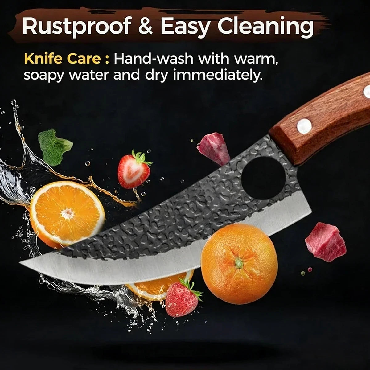 Coltello da Macellaio Professionale Forgiato a Mano con Manico in Legno, Coltello da Disosso in Acciaio Inossidabile, Coltello da Cucina Full Tang