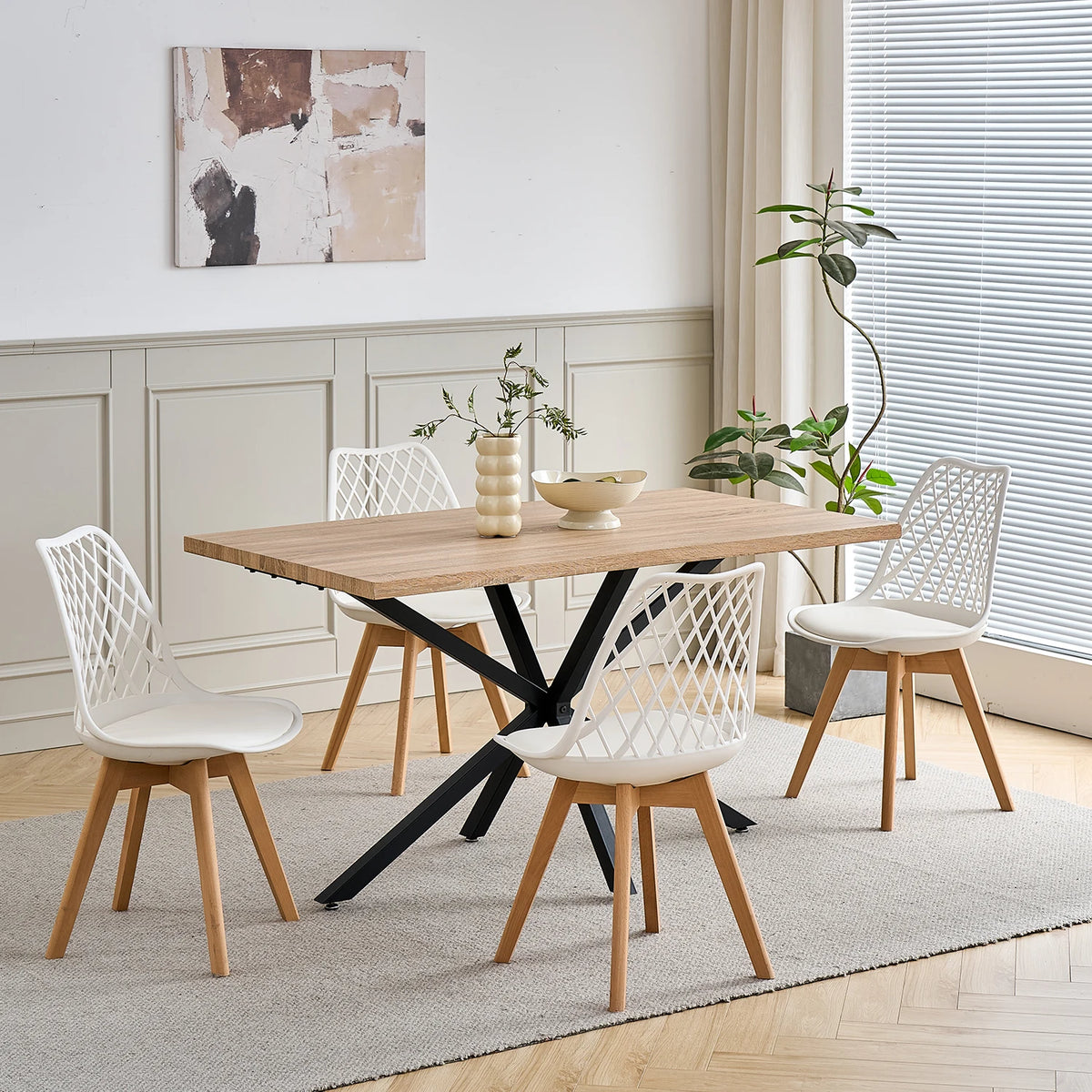 Set di 4/6 sedie da pranzo moderne con schienale in rete con gambe in legno massello e cuscini imbottiti, per sala da pranzo/camera da letto, sedia da caffè