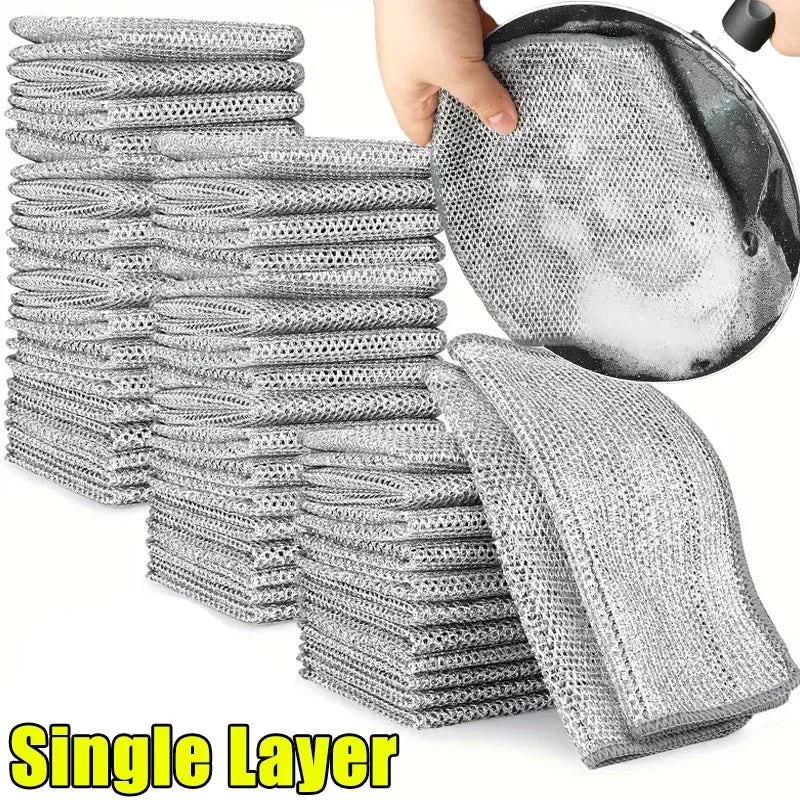 1/50pcs Strofinaccio magico Filo d'argento Pulizia Panno da cucina Addensato Asciugamano in microfibra Spugna incorporata Filo di acciaio Palla Straccio