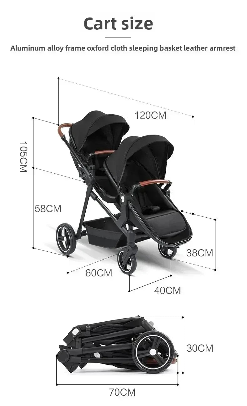 Passeggino Doppio per Bambini da Esterno, Multifunzionale 3-in-1, con Due Seggiolini Auto per Bambini