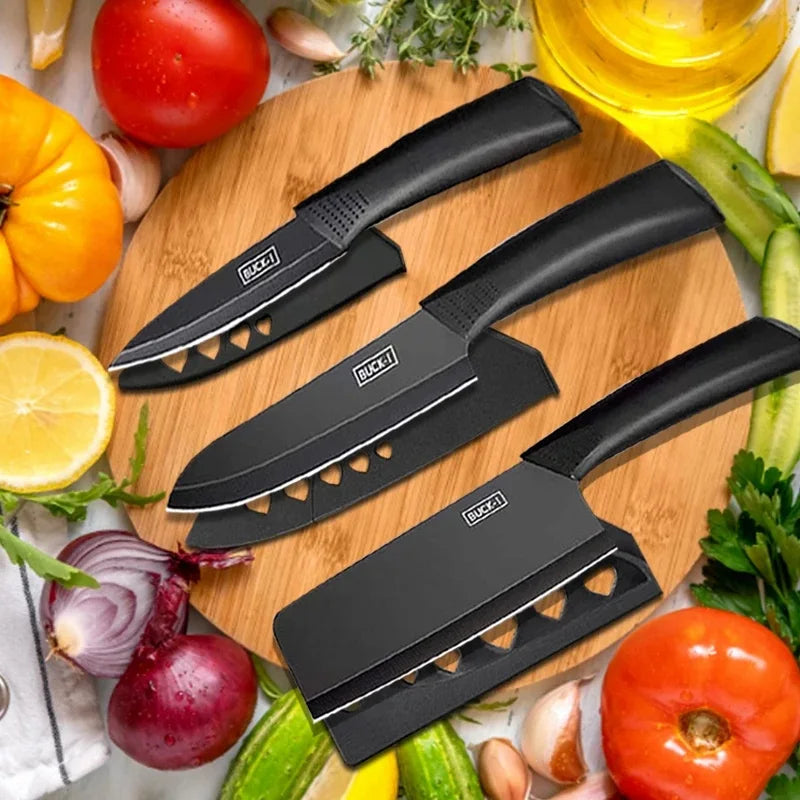 WXCOO Set di 1-3 Coltelli da Chef con Copertura, Coltello da Cucina Giapponese in Acciaio Inox per Tagliare Frutta e Verdura