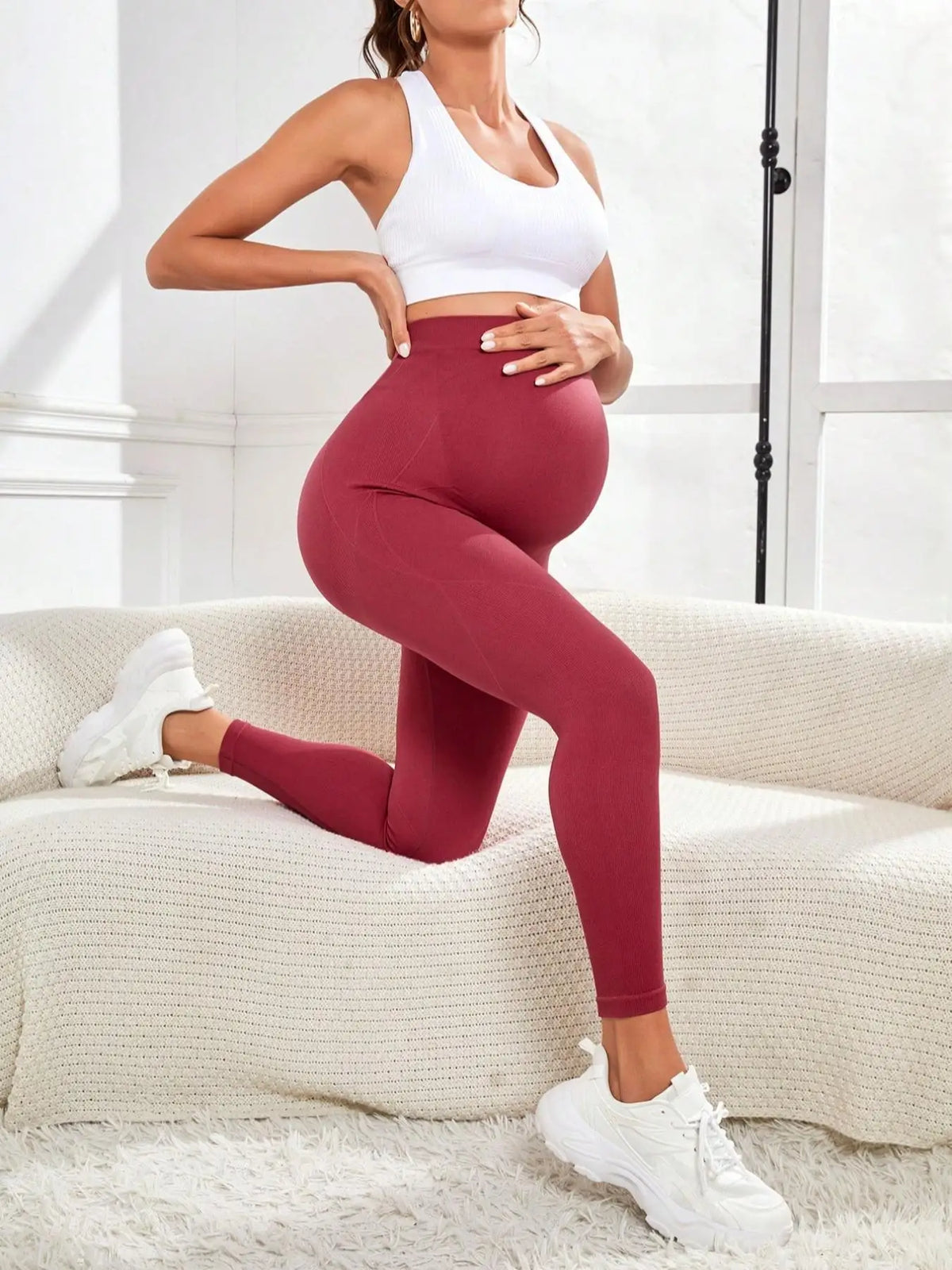 Leggings per gravidanza a vita alta Abiti premaman per donne incinte Pantaloni per il corpo Leggins lavorati a maglia con supporto per la pancia