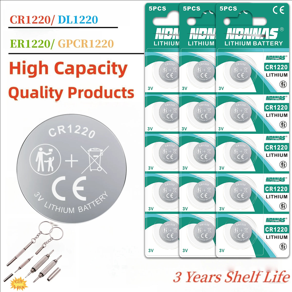 Nuove batterie CR1220 ad alta capacità da 2-50 pezzi - Batteria al litio 1220 a bottone da 3 V per orologi dispositivi sanitari Calcolatrice ecc.