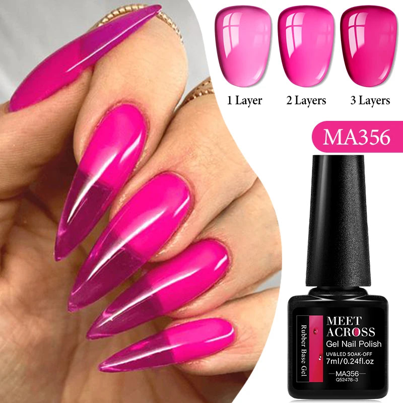 MEET ACROSS 7ml Gelatina Nuda Shimmer Base in gomma Gel Glitter Rosa Viola UV/LED Nail Art Vernis Gel Smalto per manicure Unghie FAI DA TE