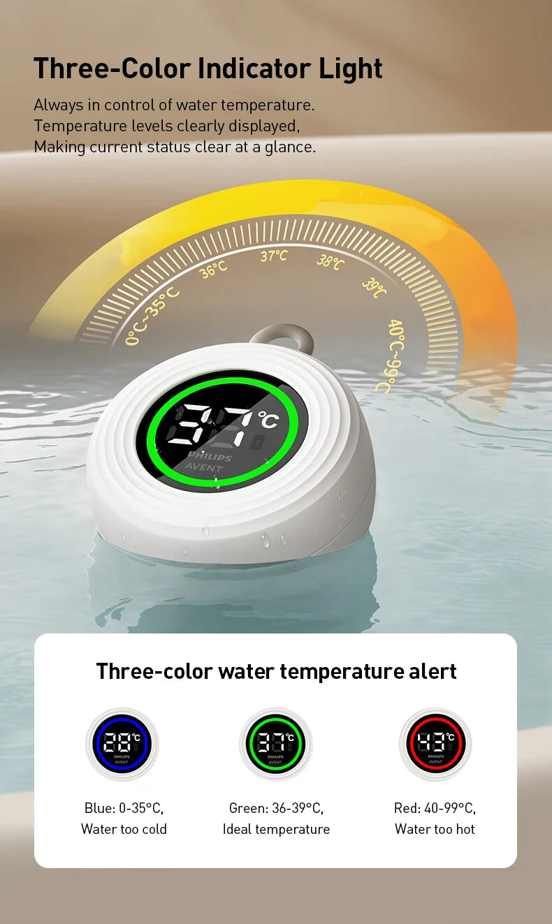 Termometro Digitale Philips Avent per Misurare la Temperatura dell'Acqua, Lettura Rapida in 5s, Ricaricabile USB, Misuratore di Temperatura Galleggiante