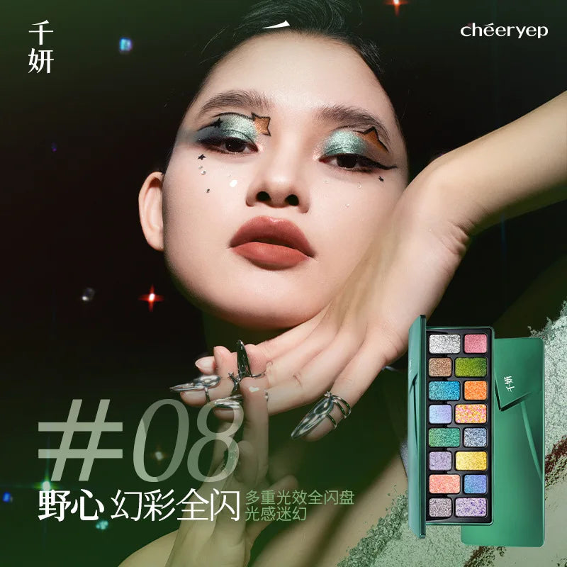 Qianyan Cheeryep Nuova Palette Ombretti 16 Colori Qianyan Glitter Camaleonte Opaco Perlescente Flash Plate Qian Yan Cowherd Sequins