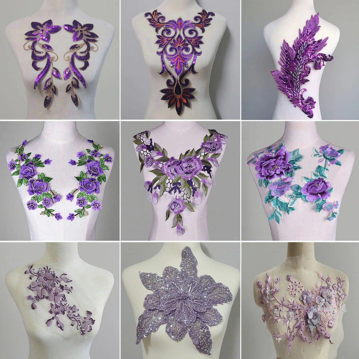 Tessuto per toppe ricamate con fiori eleganti viola per abiti, tende per la casa, accessori per abbigliamento da festa, riparazioni di applique per cucire