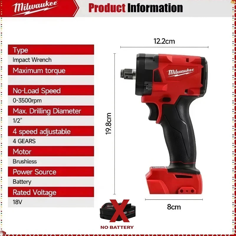 Milwaukee M12 M18 FUEL Avvitatore a impulsi elettrico senza spazzole 1/2 pollice 2800RPM 400Nm di coppia - Controllo della velocità a passo continuo con luce LED