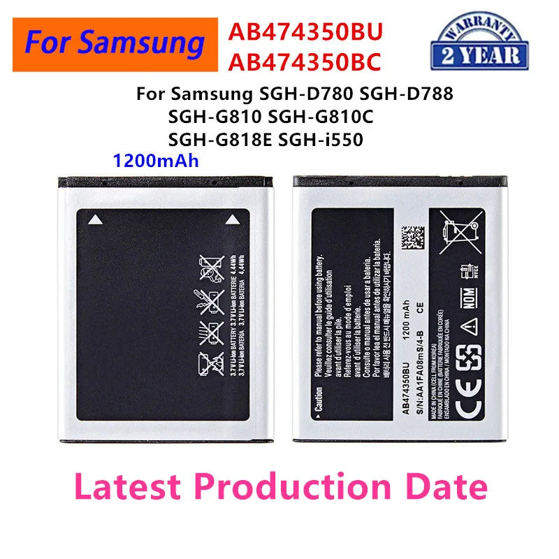 Nuovissima batteria AB474350BU AB474350BC 1200mAh per Samsung SGH-D780 SGH-D788 SGH-G810 SGH-G810C SGH-G818E SGH-i550