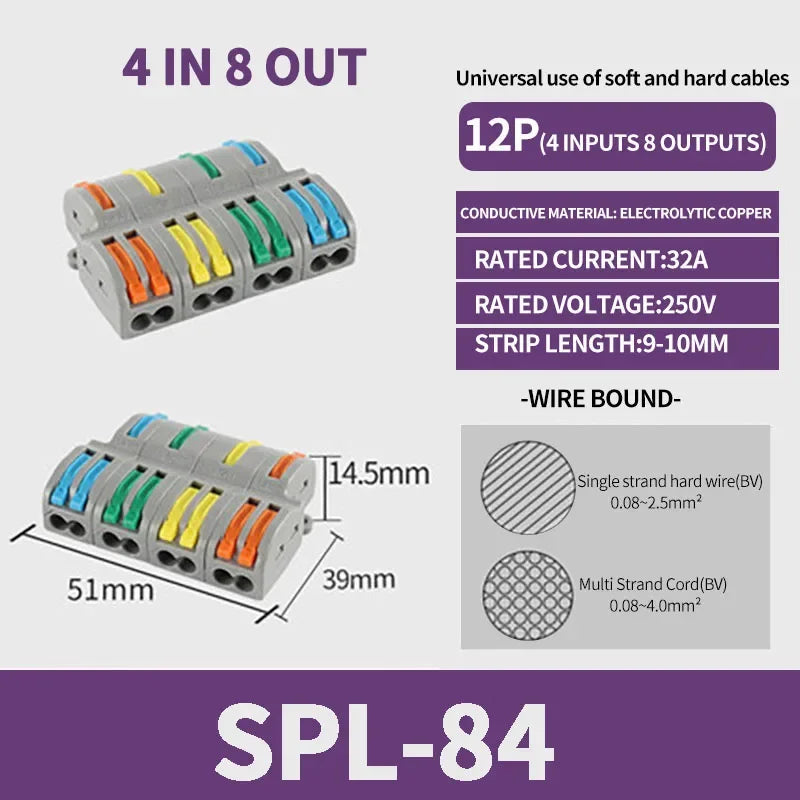 Mini connettori per cavi a cablaggio rapido 1/2/3/4/5 vie SPL Splitter compatto universale Conduttori elettrici Morsettiera domestica push-in