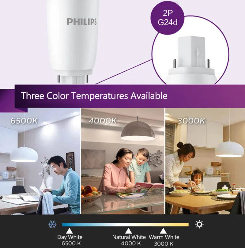 Lampada Tubolare LED PHILIPS PLC 2P G24d 6.5W 7.5W 10W MyCare, Downlight a 2 Pin 3000K 4000K 6500K Bianco, Sostituzione per Tubi Fluorescenti PL-C