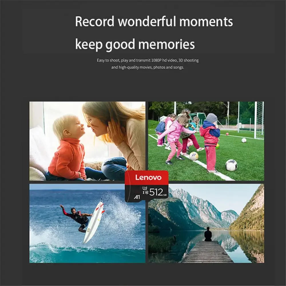 Scheda TF Lenovo ad Alta Velocità 512GB per Videosorveglianza, Micro SD 128GB 1TB, Scheda di Memoria ad Alta Durabilità Classe 10 U3 per Telecamera CCTV e Dashcam
