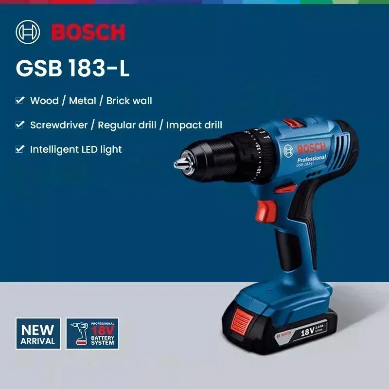 Trapano avvitatore a impulsi senza fili Bosch GSB183-LI 18V, avvitatore elettrico ad alta coppia per legno, metallo, muratura, utensile elettrico per il fai da te