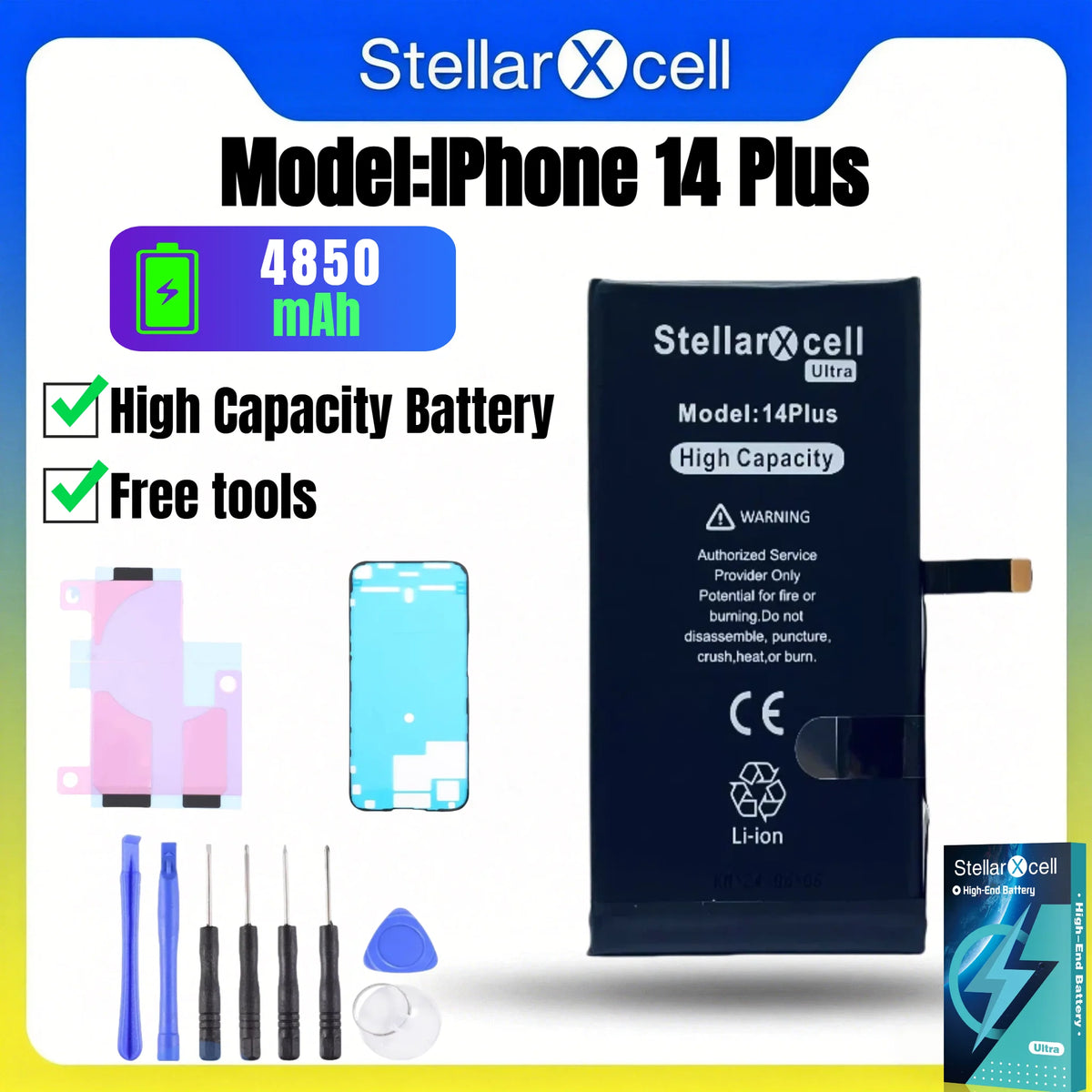 Batteria StellarXcell Ultra per iPhone, Spedita dalla Germania, per iPhone 7 8 X XR XS XSMAX 11 12 13 14 15 Mini Plus Pro Promax, Batteria ad Alta Capacità, Batteria di Alta Qualità, Batteria Sostitutiva per iPhone con Stru