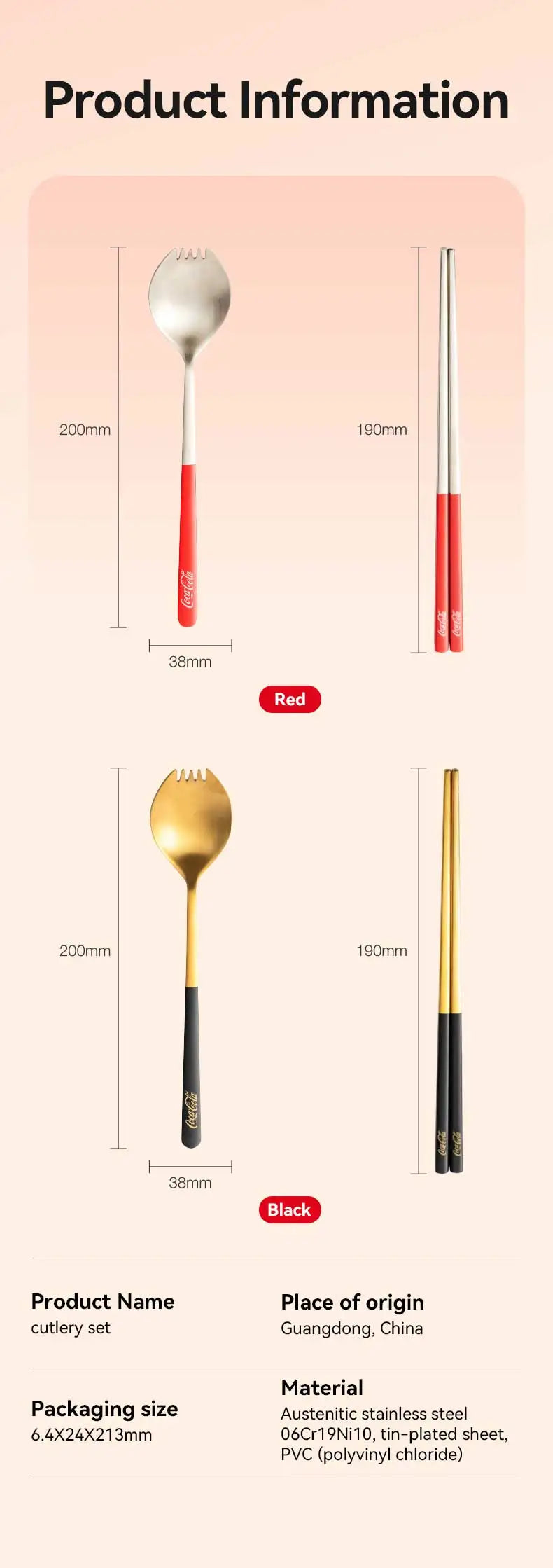 Set di posate portatili Coca Cola in acciaio inossidabile 304, forchetta e cucchiaio da viaggio con custodia per campeggio, picnic, cucina all'aperto, idea regalo