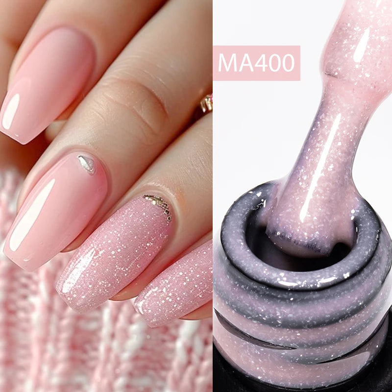 MEET ACROSS 7ml Gelatina Nuda Shimmer Base in gomma Gel Glitter Rosa Viola UV/LED Nail Art Vernis Gel Smalto per manicure Unghie FAI DA TE