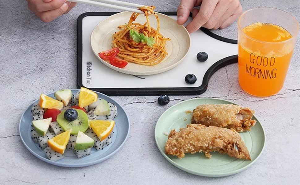 Set di 5 piatti colorati in paglia di grano, piatto per verdure, piatto per frutta, piatto da insalata in stile nordico, stoviglie, piatto in plastica per uso domestico