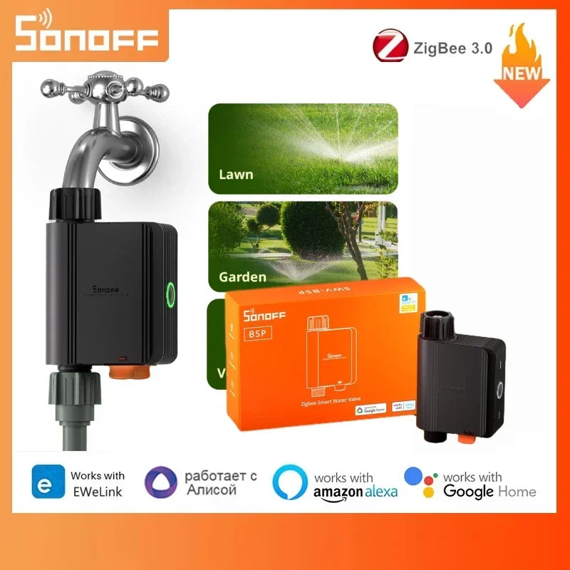 SONOFF SWV SONOFF Valvola dell'Acqua SWV-BSP ZIGBEE, Sistema di Controllo Irrigazione Intelligente, Timer, Controllo Vocale tramite App Google Eweli