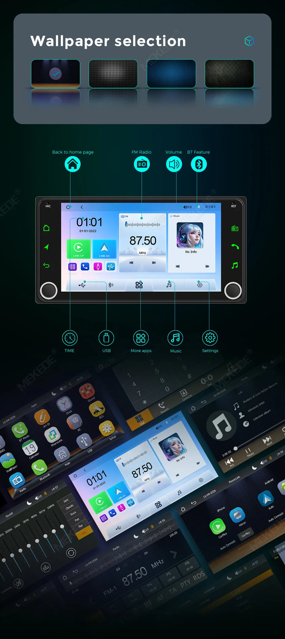 MEKED Autoradio Linux 7 Pollici con CarPlay Wireless e Android Auto per Toyota Yaris Corolla RAV4 Avensis Aygo Prius, Lettore Multimediale Universale 4K con Schermo per Telecamera Posteriore