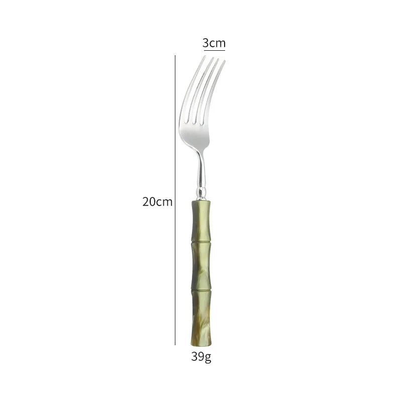 Nuovi posate in resina stile bambù 18/10 in acciaio inossidabile 304 posate classiche set di stoviglie argento blu verde crema trasporto di goccia