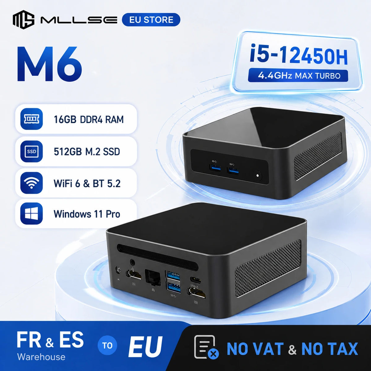 Mini PC MLLSE M6 con CPU Intel Core i5-12450H, 16 GB di RAM, SSD da 512 GB, WiFi 6, BT 5.2, mini computer desktop con Windows 11 Pro