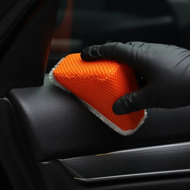 SPTA 1 pz Spugna triangolare per la pulizia degli interni dell'auto, applicatore a cuneo per la pulizia della pelle, della gomma e della plastica, per la ceratura
