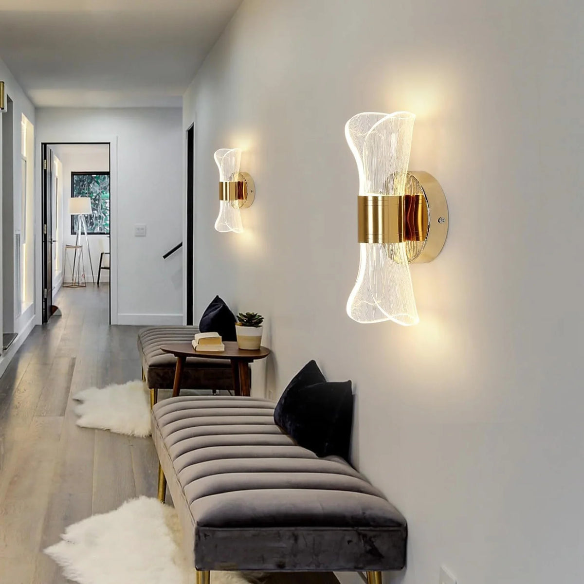 Lampada da parete per interni a LED 12W Lampada da parete moderna dimmerabile a 3 temperature di colore, illuminazione da parete in metallo acrilico per scale dell'ufficio della camera da letto