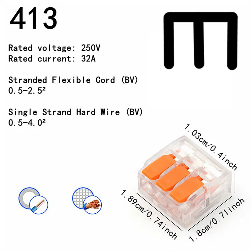 Terminali plug-in rapidi di tipo universale arancione da 10-75 pezzi, connettori per apparecchiature elettriche, terminali per connettori per cavi, 250 V/32 A