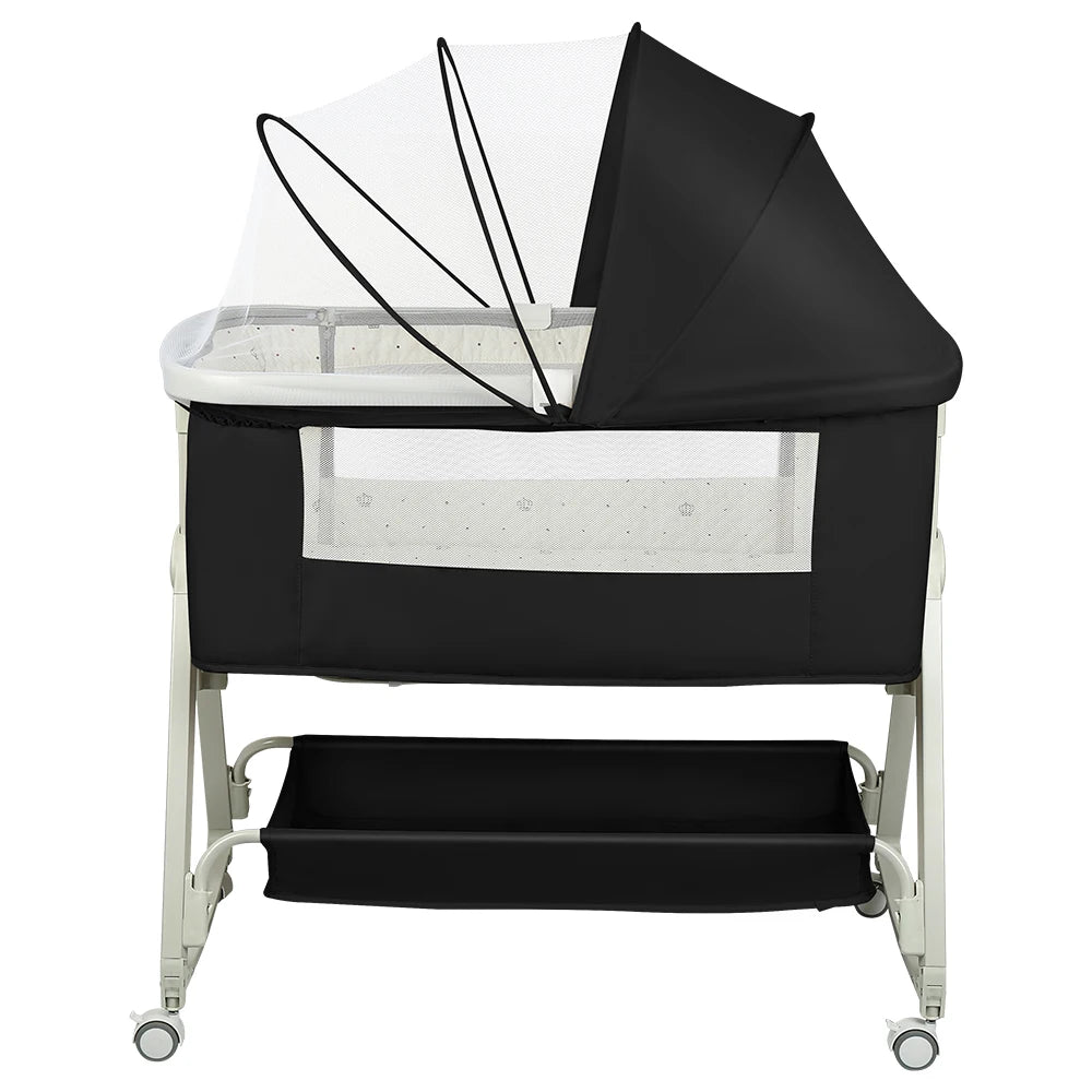 Culla 4-in-1 per Neonati, Culla Co-sleeping con Ruote Integrate, con Materasso e Zanzariera, Grigio, 91L X 50L X 68-81H Cm
