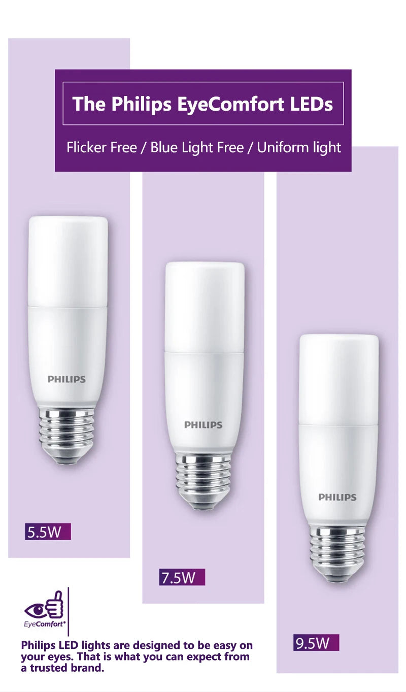 Philips LED Stick E27 Lampadine MyCare 5.5W 7.5W 9.5W Luce interna 220-240V 4000K 6500K Lampadina EyeComfort bianca No Glare, 1x